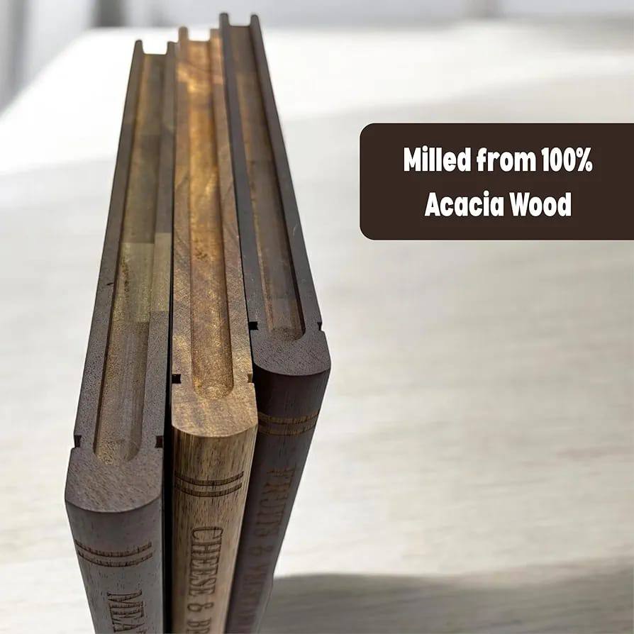 طقم ألواح تقطيع خشبية (3 قطع) مع حامل بتصميم "كتب"