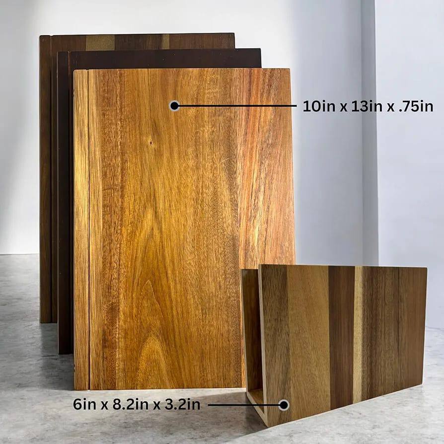 طقم ألواح تقطيع خشبية (3 قطع) مع حامل بتصميم "كتب"