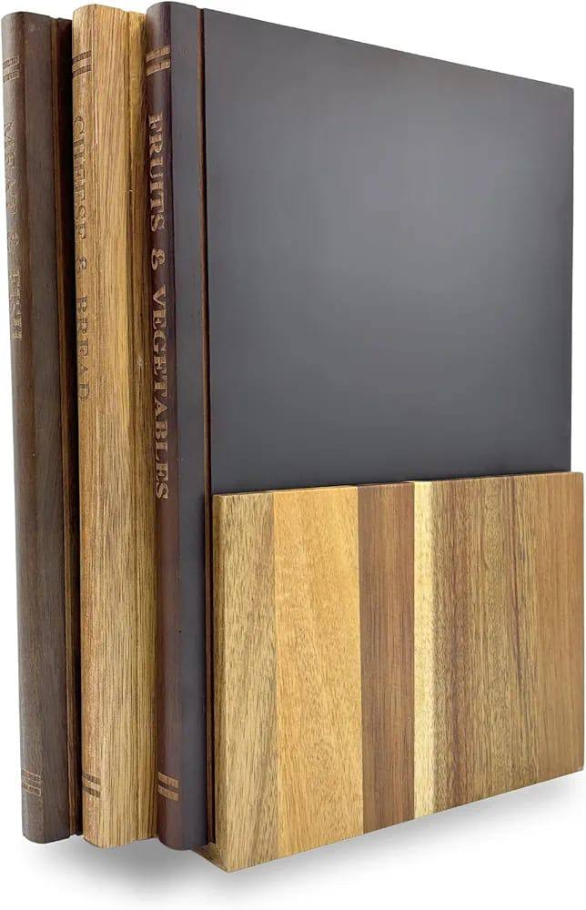 طقم ألواح تقطيع خشبية (3 قطع) مع حامل بتصميم "كتب"