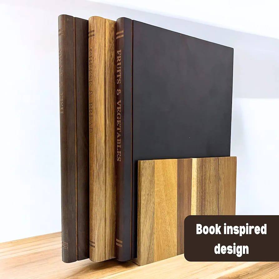 طقم ألواح تقطيع خشبية (3 قطع) مع حامل بتصميم "كتب"