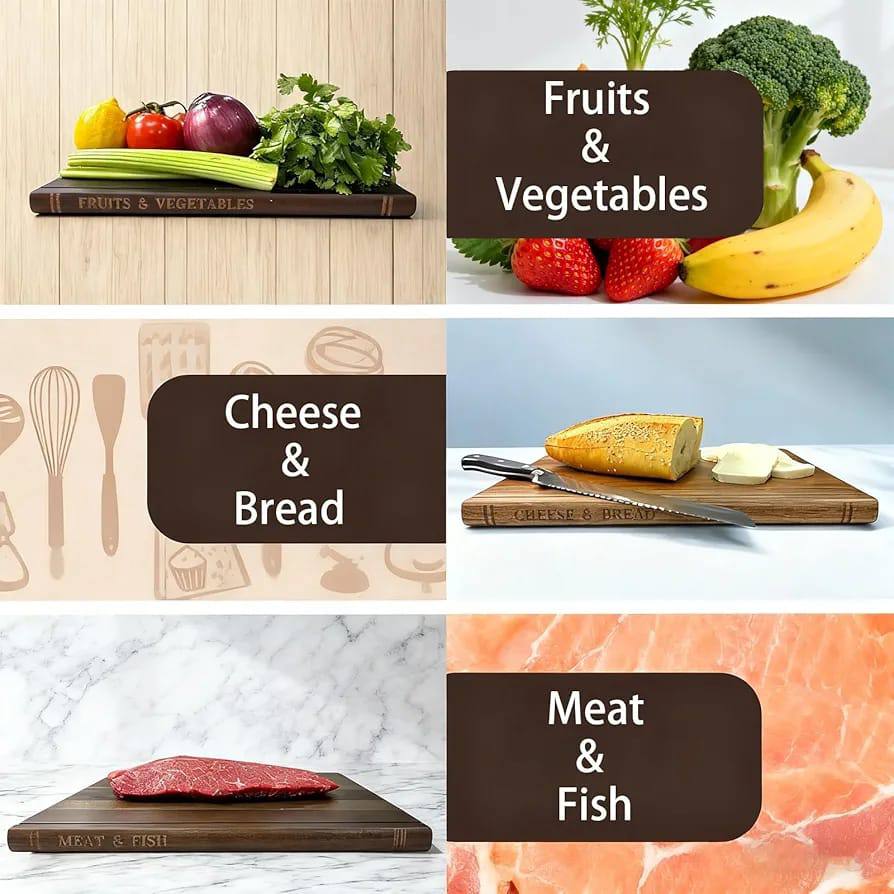 طقم ألواح تقطيع خشبية (3 قطع) مع حامل بتصميم "كتب"