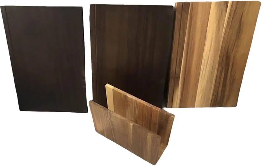 طقم ألواح تقطيع خشبية (3 قطع) مع حامل بتصميم "كتب"